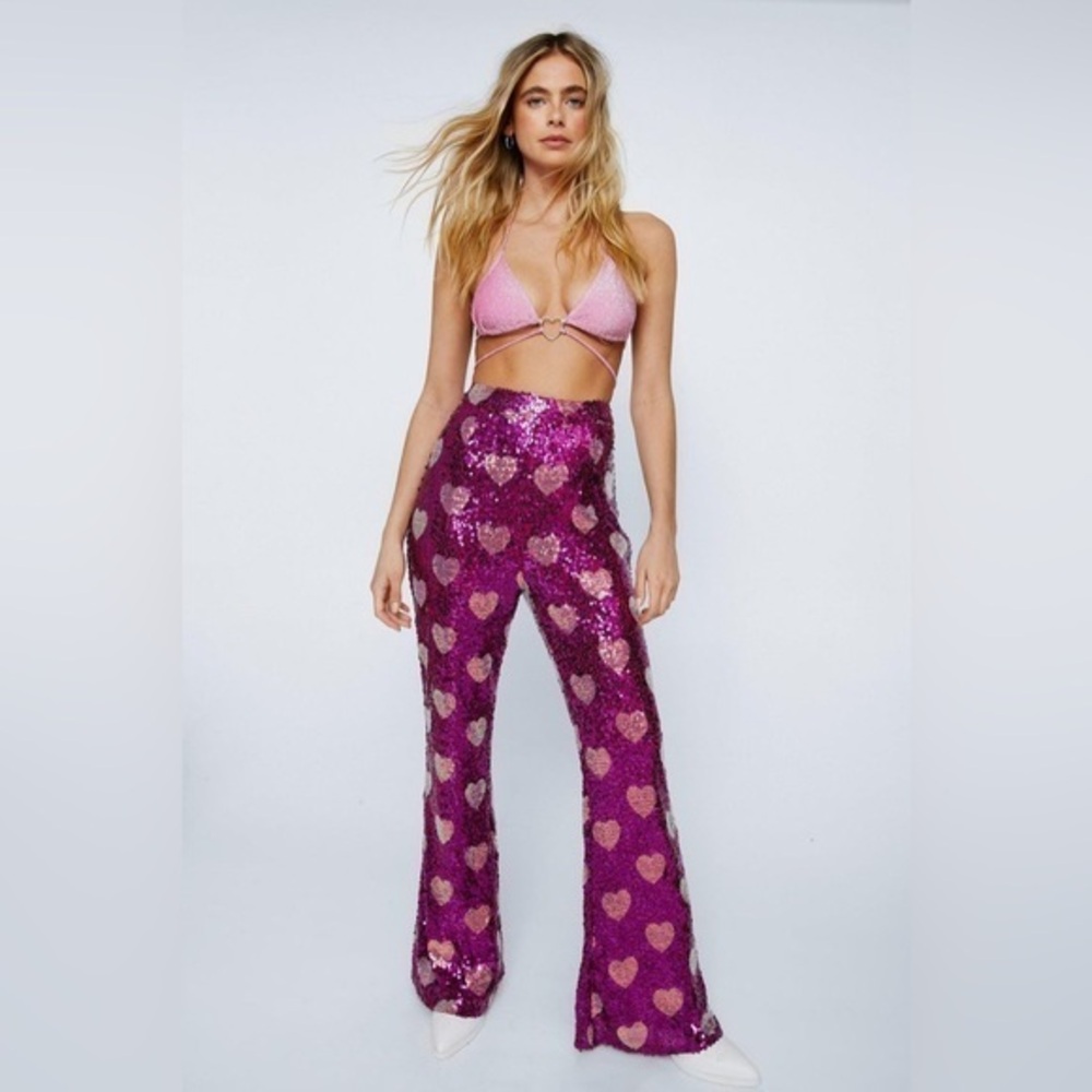 Nasty Gal Pink Sequin Heart Pants